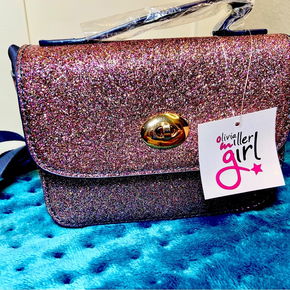 Olivia Miller Crossbody Purse, Glittery,top handle,slim strap, turn lock closure